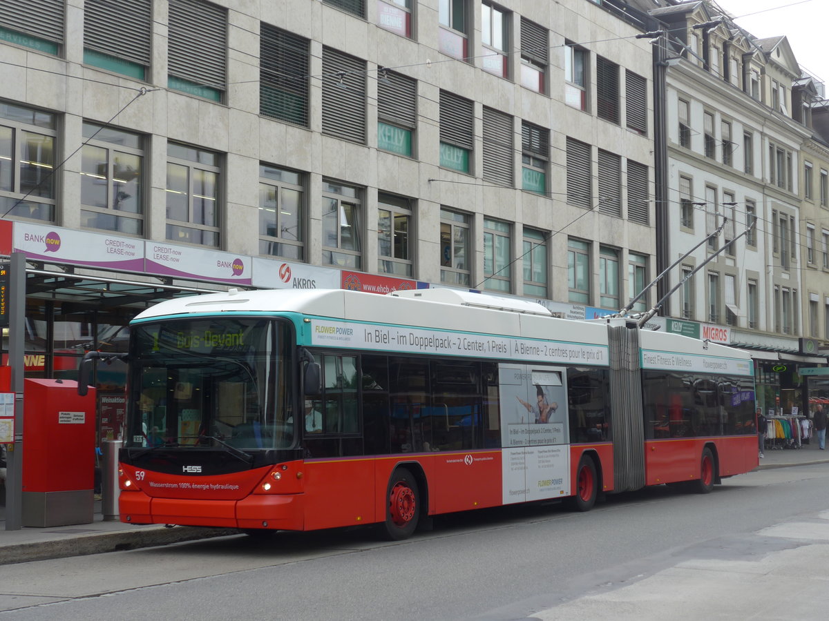 (196'515) - VB Biel - Nr. 59 - Hess/Hess Gelenktrolleybus am 3. September 2018 in Biel, Guisanplatz