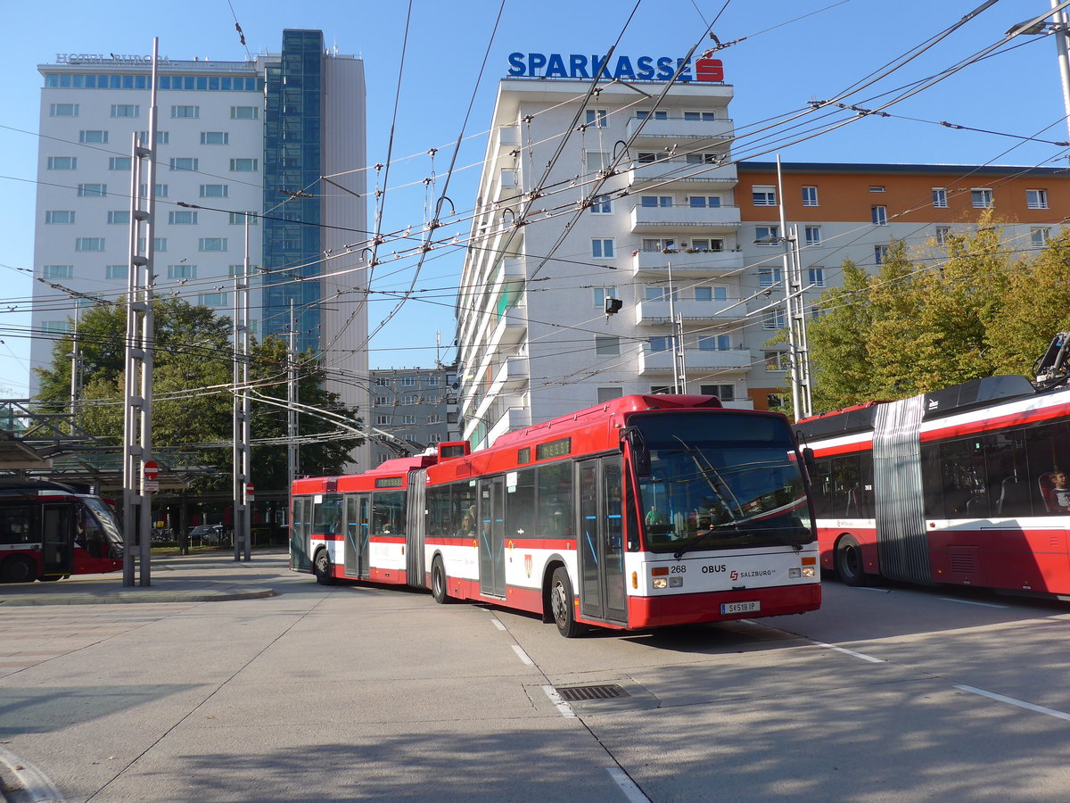 (197'090) - OBUS Salzburg - Nr. 268/S 519 IP - Van Hool Gelenktrolleybus (ex Nr. 0268) am 13. September 2018 beim Bahnhof Salzburg