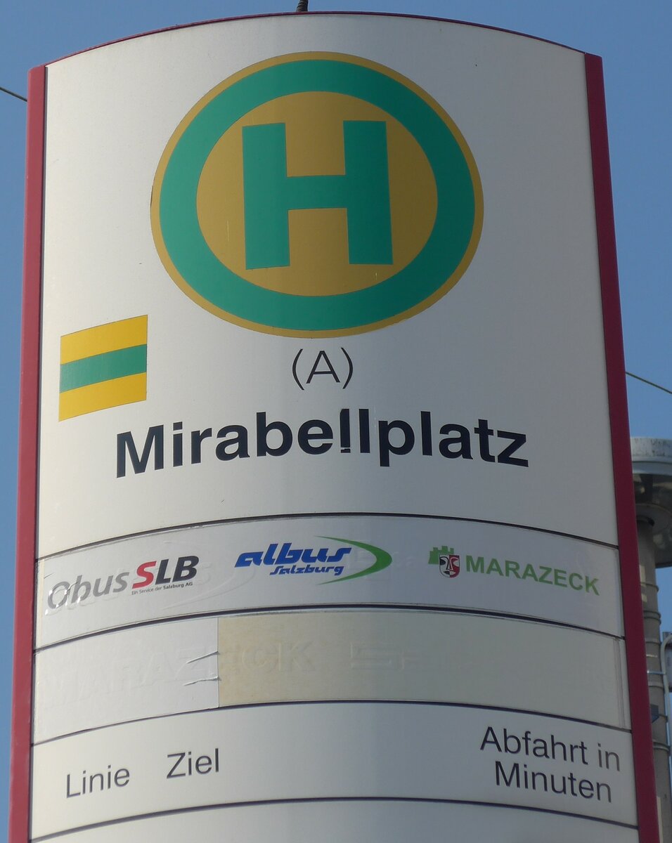 (197'286) - Obus/albus-Haltestellenschild - Salzburg, Mirabellplatz - am 13. September 2018