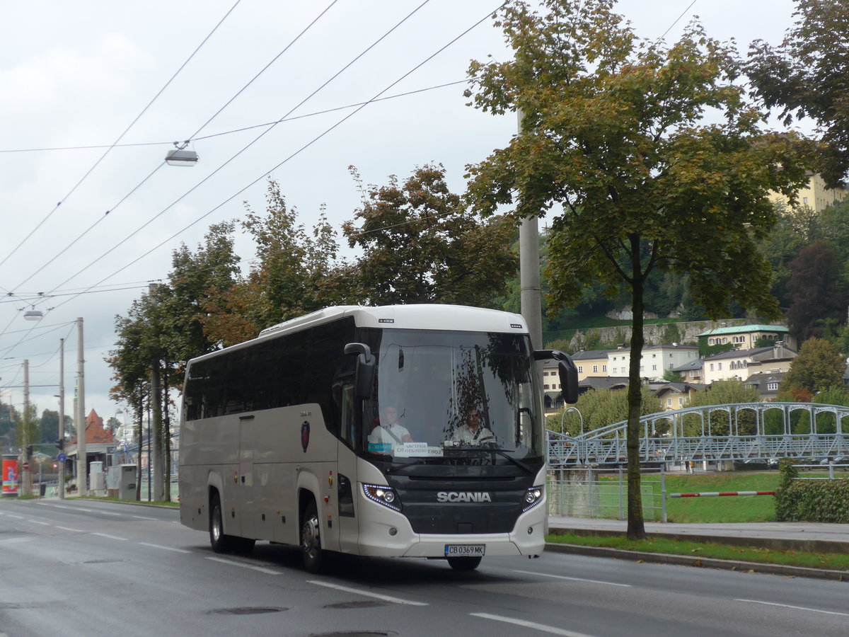 (197'527) - Aus Bulgarien: ??? - CB 0369 MK - Scania/Higer am 14. September 2018 in Salzburg, Mozartsteg