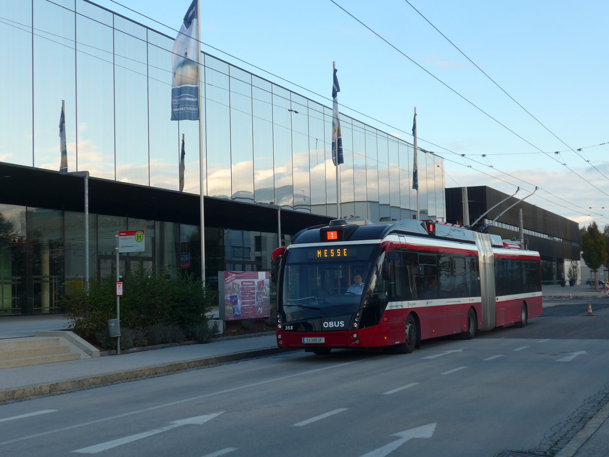 (197'574) - OBUS Salzburg - Nr. 368/S 386 UF - Solaris Gelenktrolleybus am 14. September 2018 in Salzburg, Messe