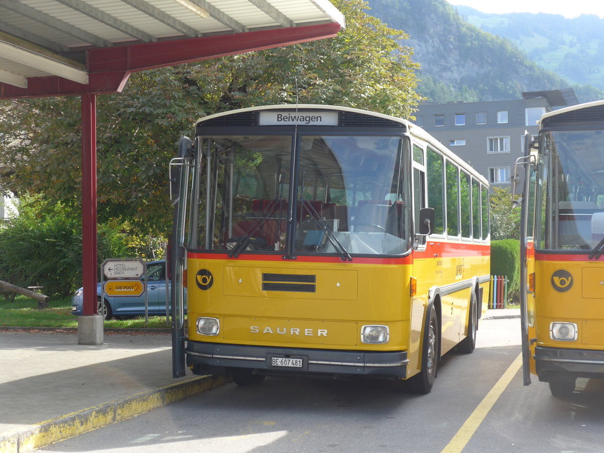 (197'664) - AVG Meiringen - Nr. 74/BE 607'481 - Saurer/R&J (ex PostAuto Berner Oberland; ex P 24'357) am 16. September 2018 in Meiringen, Postautostation