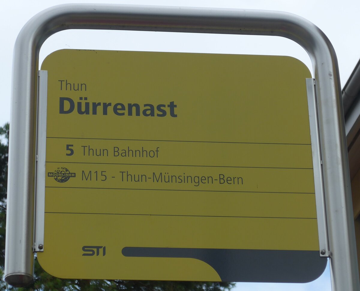 (197'959) - STI-Haltestellenschild - Thun, Drrenast - am 24. September 2018