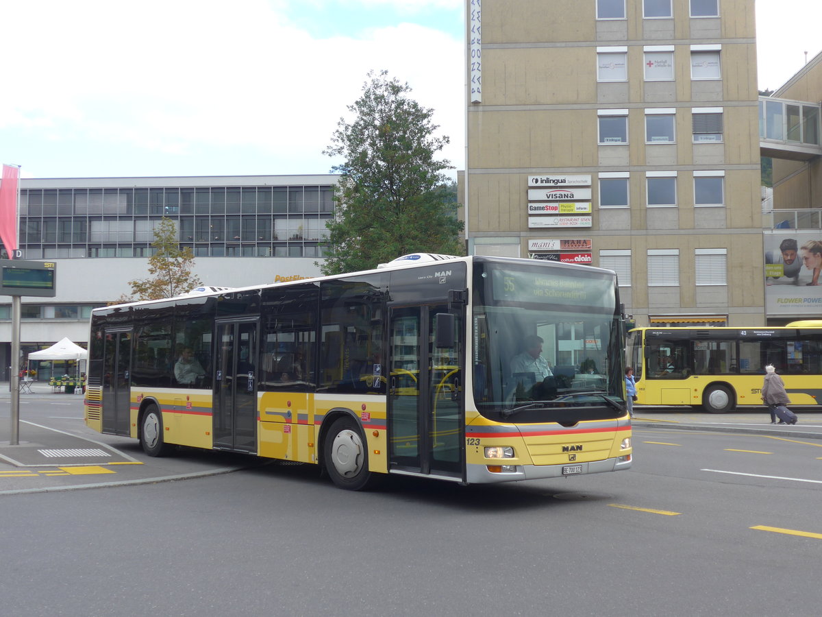 (197'964) - STI Thun - Nr. 123/BE 700'123 - MAN am 24. September 2018 beim Bahnhof Thun