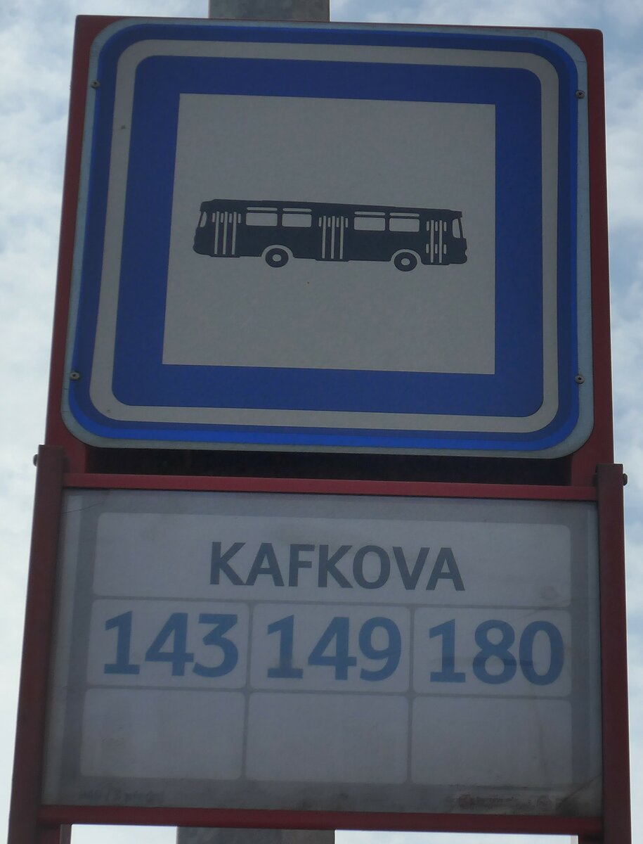 (198'775) - DPP-Haltestellenschild - Praha, Kafkova - am 20. Oktober 2018