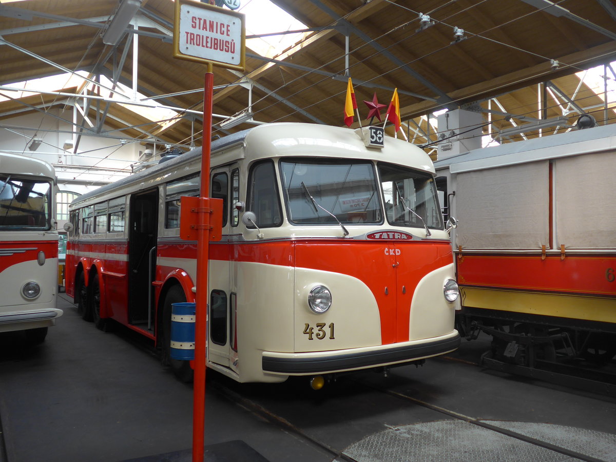 (198'797) - DPP Praha - Nr. 431 - Tatra Trolleybus (ex DPB Bratislava/SK; ex DPMIJ Liberec; ex DPP Praha Nr. 431) am 20. Oktober 2018 in Praha, PNV-Museum