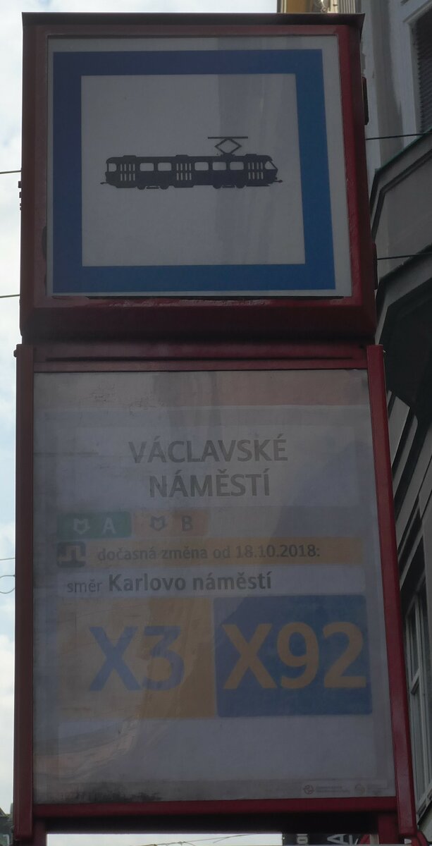 (198'861) - DPP-Haltestellenschild - Praha, Vclavsk Nmest - am 20. Oktober 2018