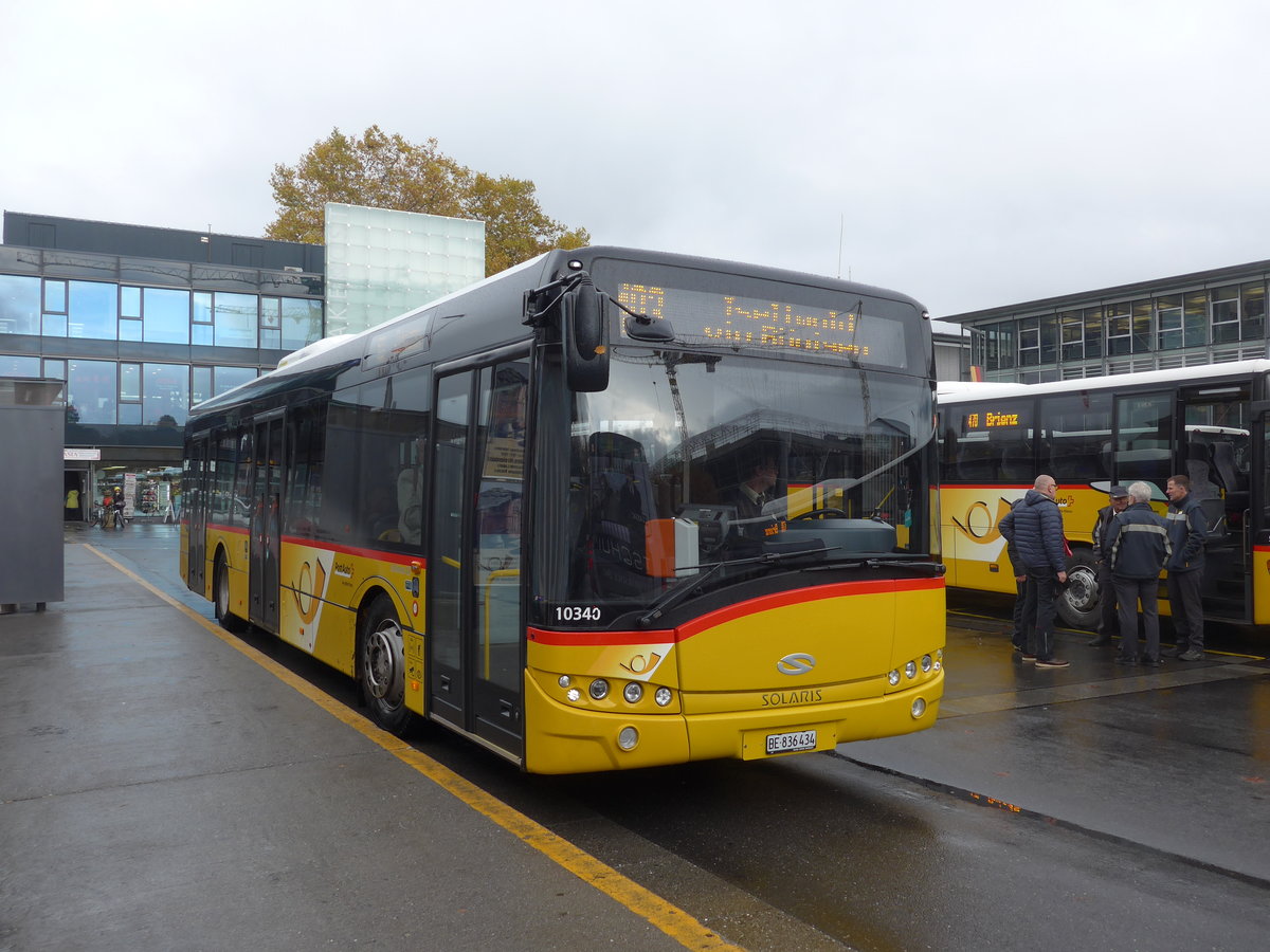 (199'149) - PostAuto Bern - BE 836'434 - Solaris (ex Nr. 581) am 29. Oktober 2018 beim Bahnhof Interlaken Ost