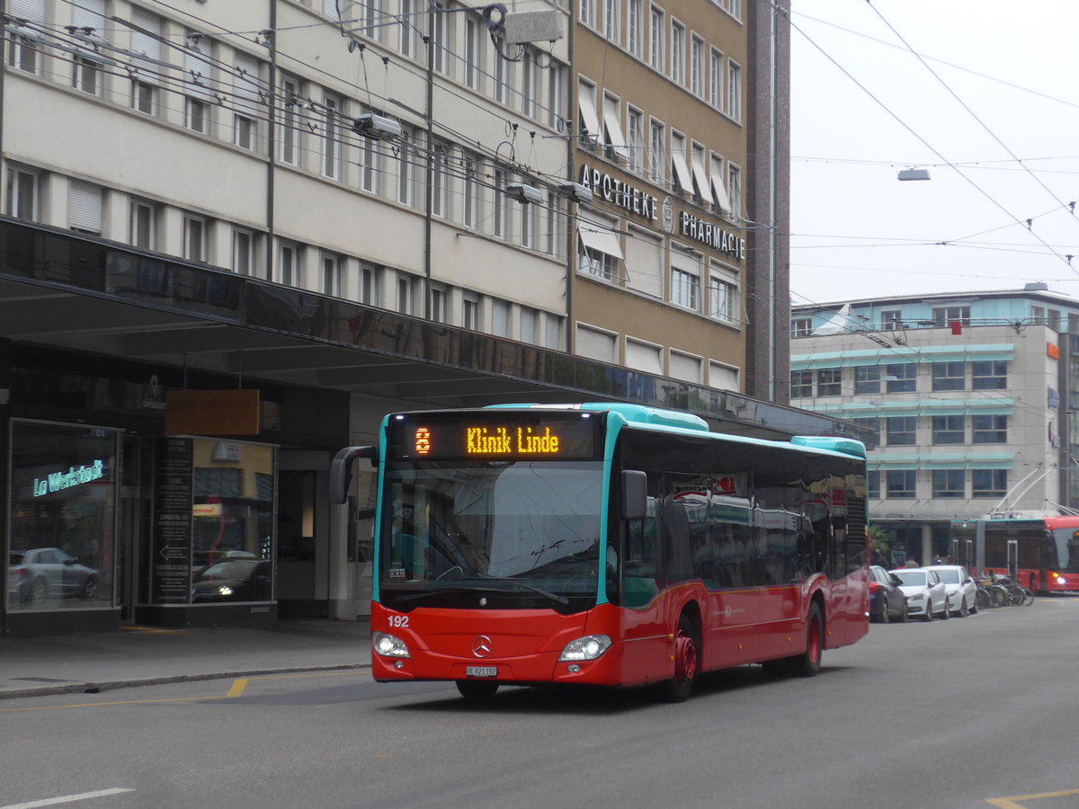 (199'188) - VB Biel - Nr. 192/BE 821'192 - Mercedes am 4. November 2018 beim Bahnhof Biel