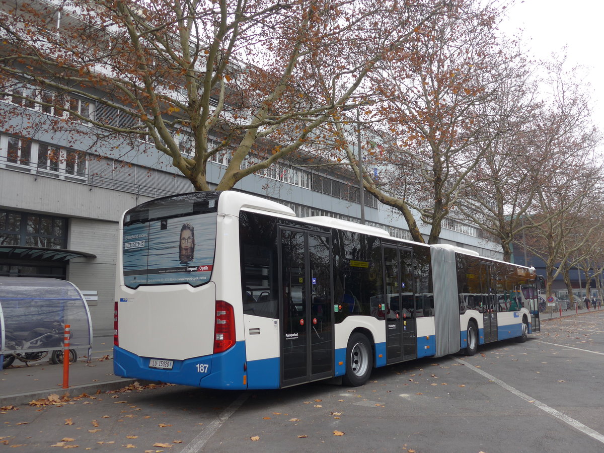 (199'336) - VBL Luzern - Nr. 187/LU 15'020 - Mercedes am 18. November 2018 in Luzern, Inseli-P