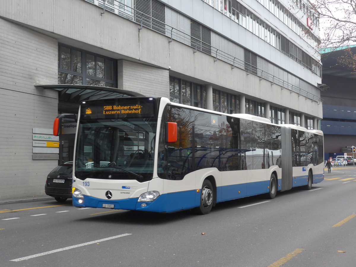 (199'355) - VBL Luzern - Nr. 193/LU 15'651 - Mercedes am 18. November 2018 in Luzern, Inseli-P
