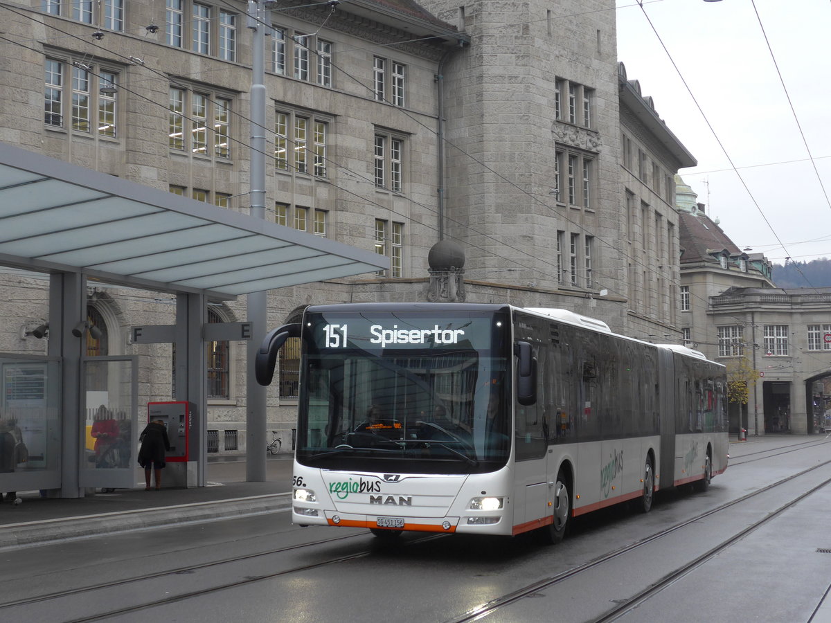(199'522) - Regiobus, Gossau - Nr. 56/SG 451'156 - MAN am 24. November 2018 beim Bahnhof St. Gallen