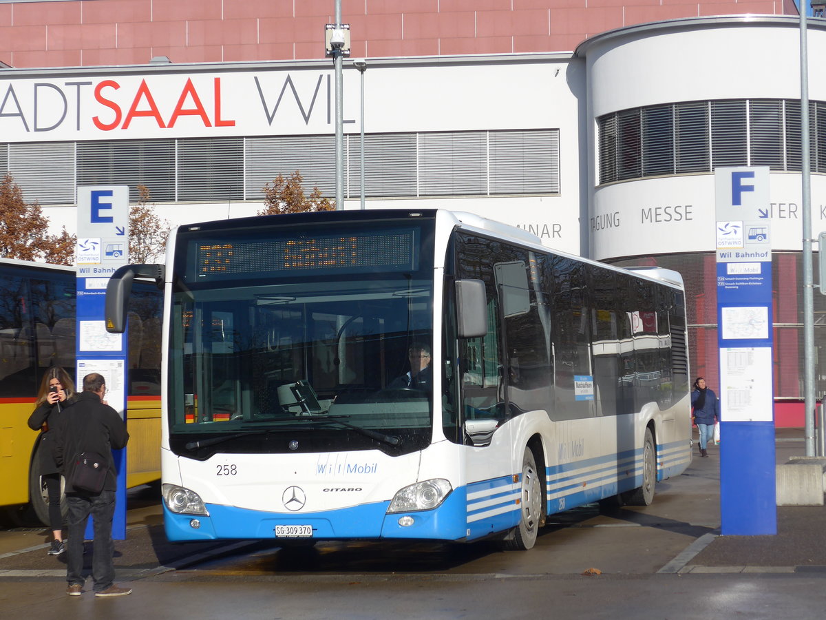 (199'536) - WilMobil, Wil - Nr. 258/SG 309'370 - Mercedes am 24. November 2018 beim Bahnhof Wil