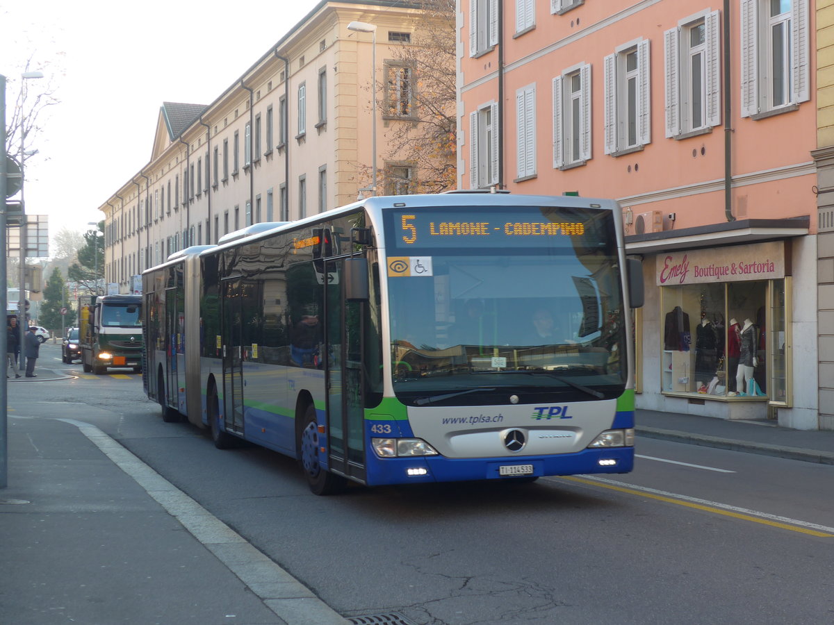 (199'660) - TPL Lugano - Nr. 433/TI 114'533 - Mercedes am 7. Dezember 2018 in Lugano, Centro