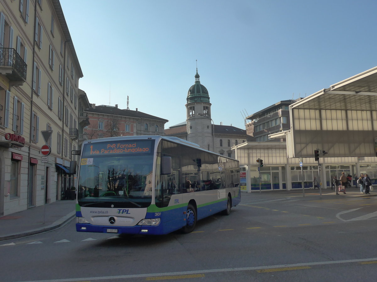 (199'704) - TPL Lugano - Nr. 307/TI 225'175 - Mercedes am 7. Dezember 2018 in Lugano Centro