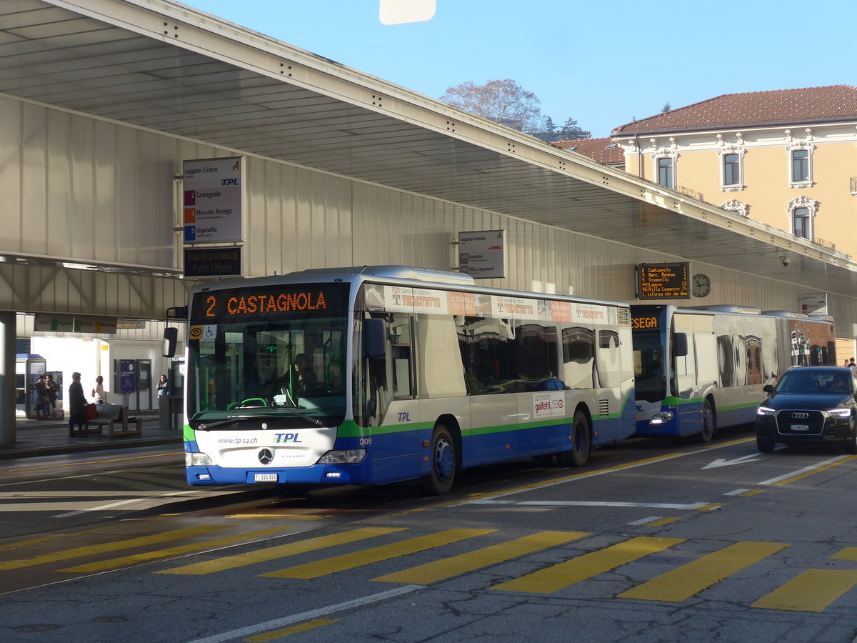 (199'711) - TPL Lugano - Nr. 306/TI 224'924 - Mercedes am 7. Dezember 2018 in Lugano, Centro