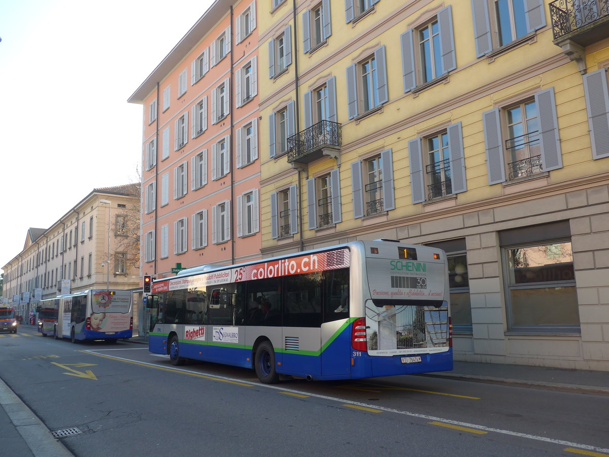 (199'716) - TPL Lugano - Nr. 311/TI 76'474 - Mercedes am 7. Dezember 2018 in Lugano, Centro