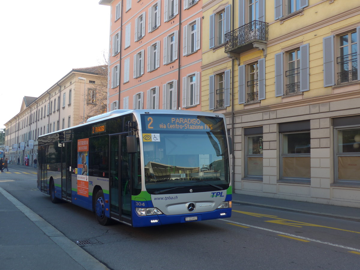 (199'717) - TPL Lugano - Nr. 304/TI 223'917 - Mercedes am 7. Dezember 2018 in Lugano, Centro