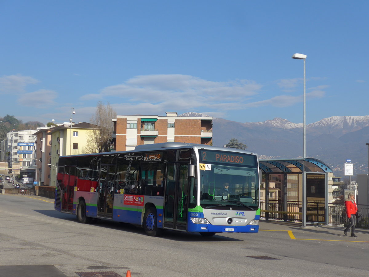 (199'737) - TPL Lugano - Nr. 302/TI 223'837 - Mercedes am 7. Dezember 2018 beim Bahnhof Lugano