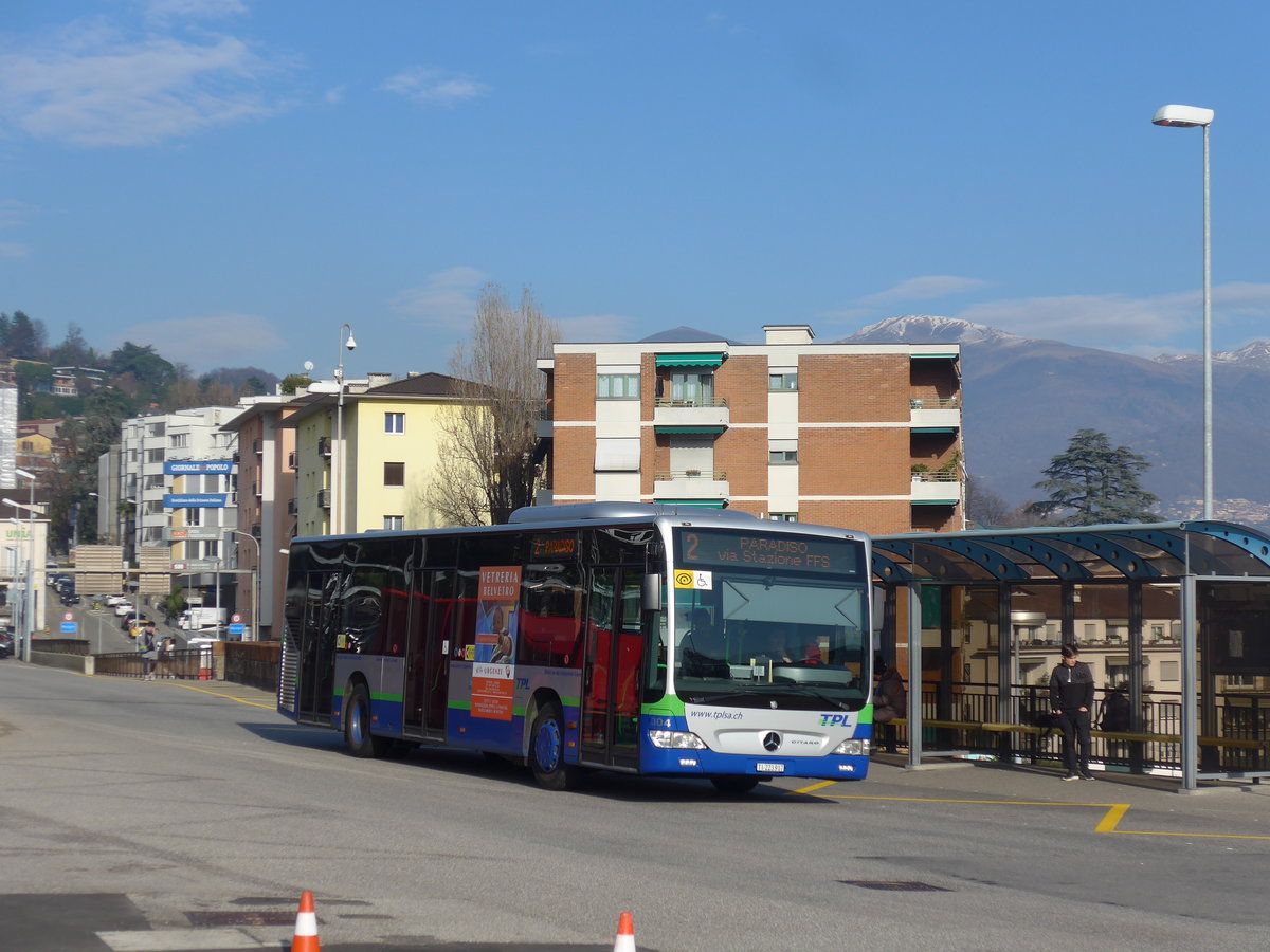 (199'750) - TPL Lugano - Nr. 304/TI 223'917 - Mercedes am 7. Dezember 2018 beim Bahnhof Lugano