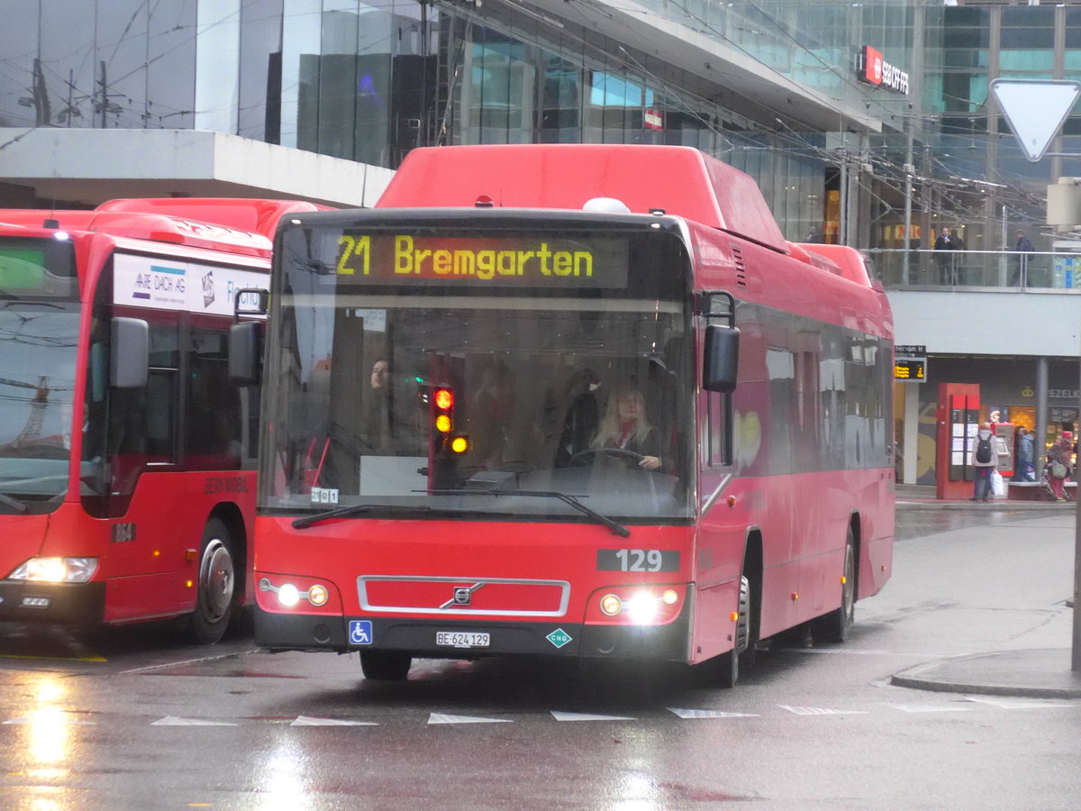 (199'945) - Bernmobil, Bern - Nr. 129/BE 624'129 - Volvo am 10. Dezember 2018 beim Bahnhof Bern