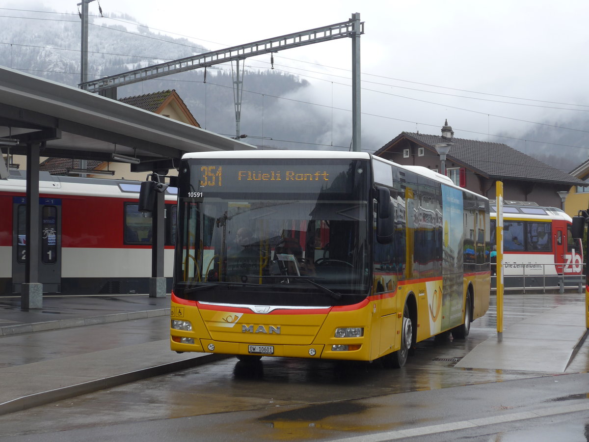 (200'113) - PostAuto Zentralschweiz - Nr. 1/OW 10'601 - MAN (ex Dillier, Sarnen Nr. 1) am 24. Dezember 2018 beim Bahnhof Sarnen