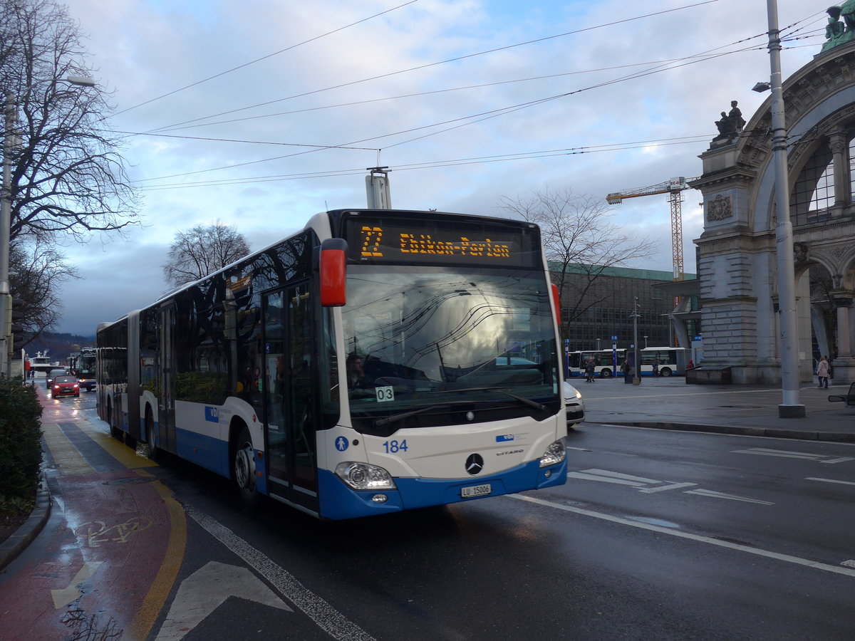 (200'148) - VBL Luzern - Nr. 184/LU 15'006 - Mercedes am 24. Dezember 2018 beim Bahnhof Luzern