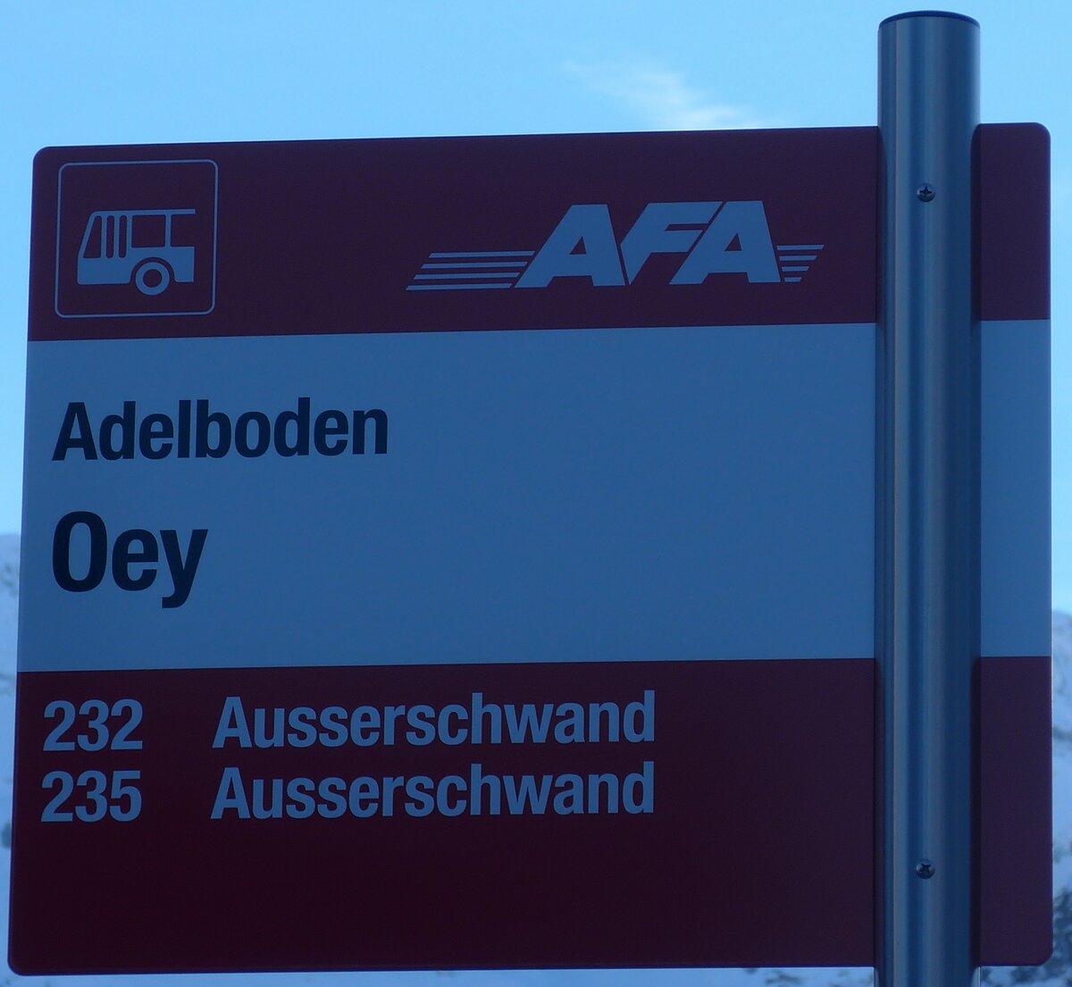 (200'238) - AFA-Haltestellenschild - Adelboden, Oey - am 25. Dezember 2018