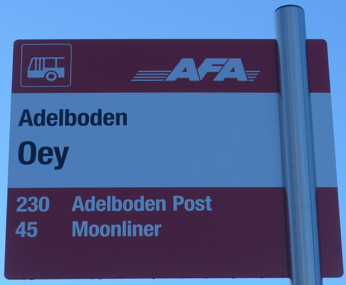 (200'243) - AFA-Haltestellenschild - Adelboden, Oey - am 25. Dezember 2018