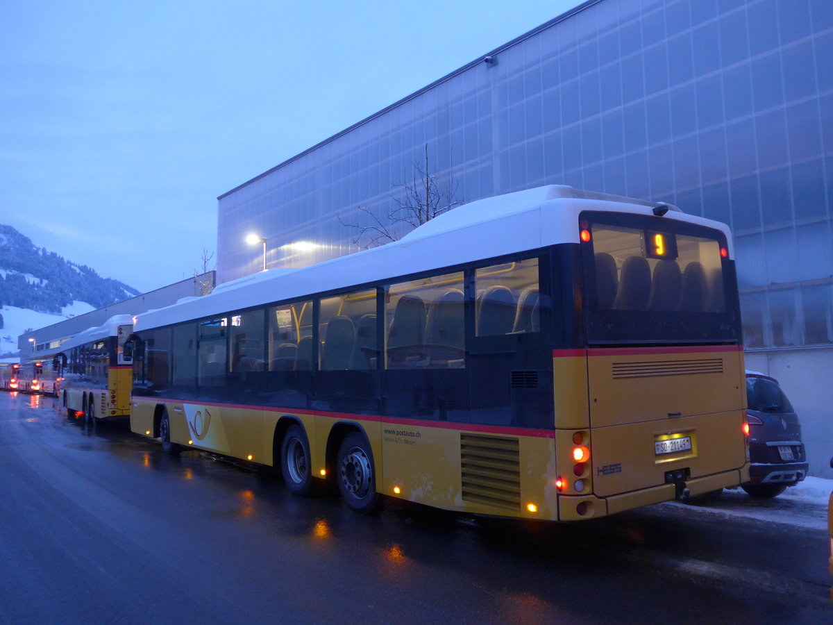 (200'692) - Steiner, Messen - SO 21'149 - Scania/Hess am 12. Januar 2019 beim Bahnhof Frutigen