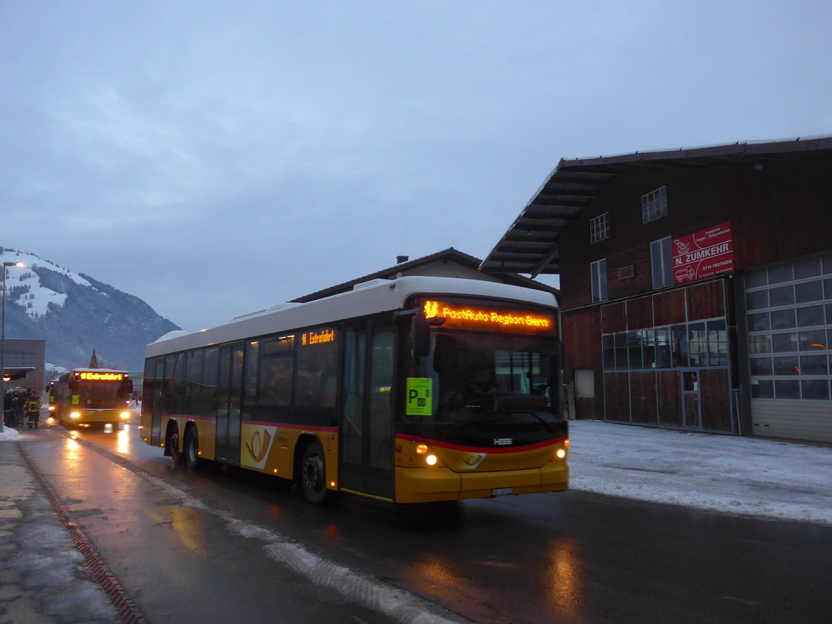 (200'705) - Steiner, Messen - SO 20'143 - Scania/Hess am 12. Januar 2019 beim Bahnhof Frutigen