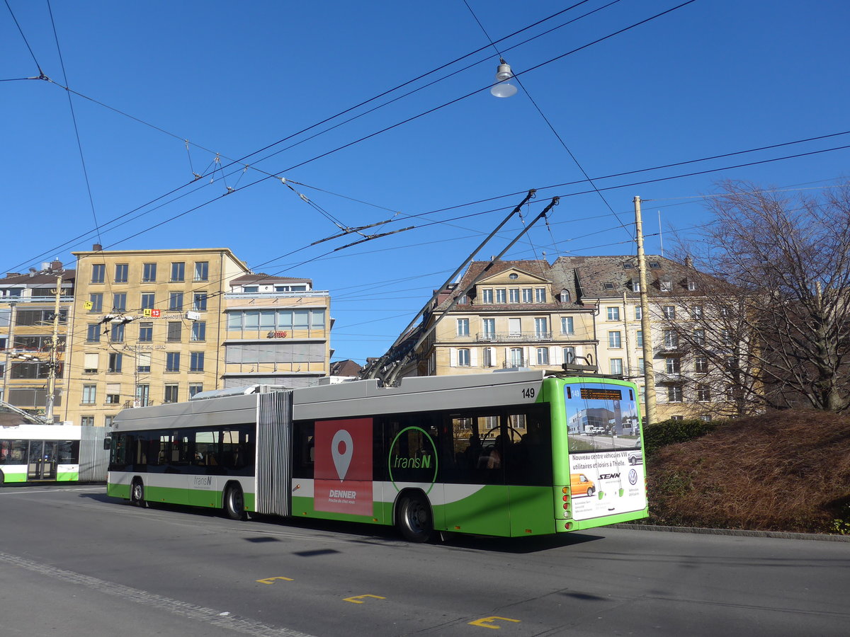 (201'653) - transN, La Chaux-de-Fonds - Nr. 149 - Hess/Hess Gelenktrolleybus (ex TN Neuchtel Nr. 149) am 16. Februar 2019 in Neuchtel, Place Pury
