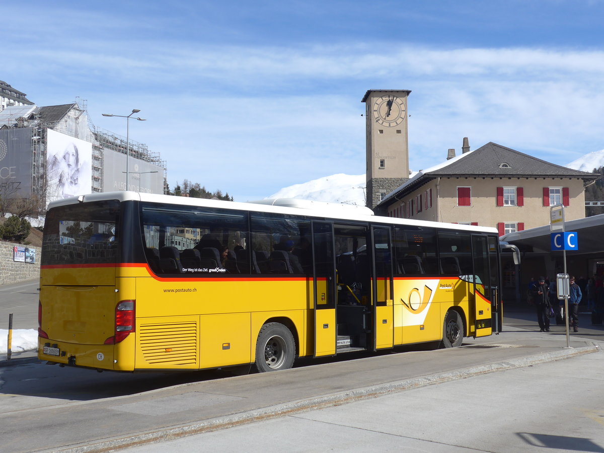 (201'840) - PostAuto Graubnden - GR 168'603 - Setra am 2. Mrz 2019 beim Bahnhof St. Moritz