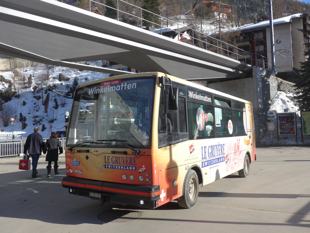 (201'902) - OBZ Zermatt - Nr. 14/VS 351'591 - Vetter am 3. Mrz 2019 in Zermatt, Getwing Brcke