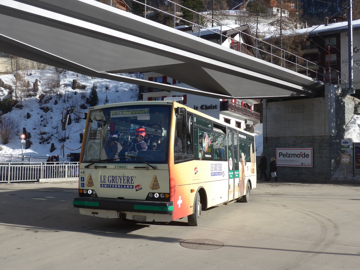 (201'909) - OBZ Zermatt - Nr. 8/VS 143'406 - Stimbo am 3. Mrz 2019 in Zermatt, Getwing Brcke