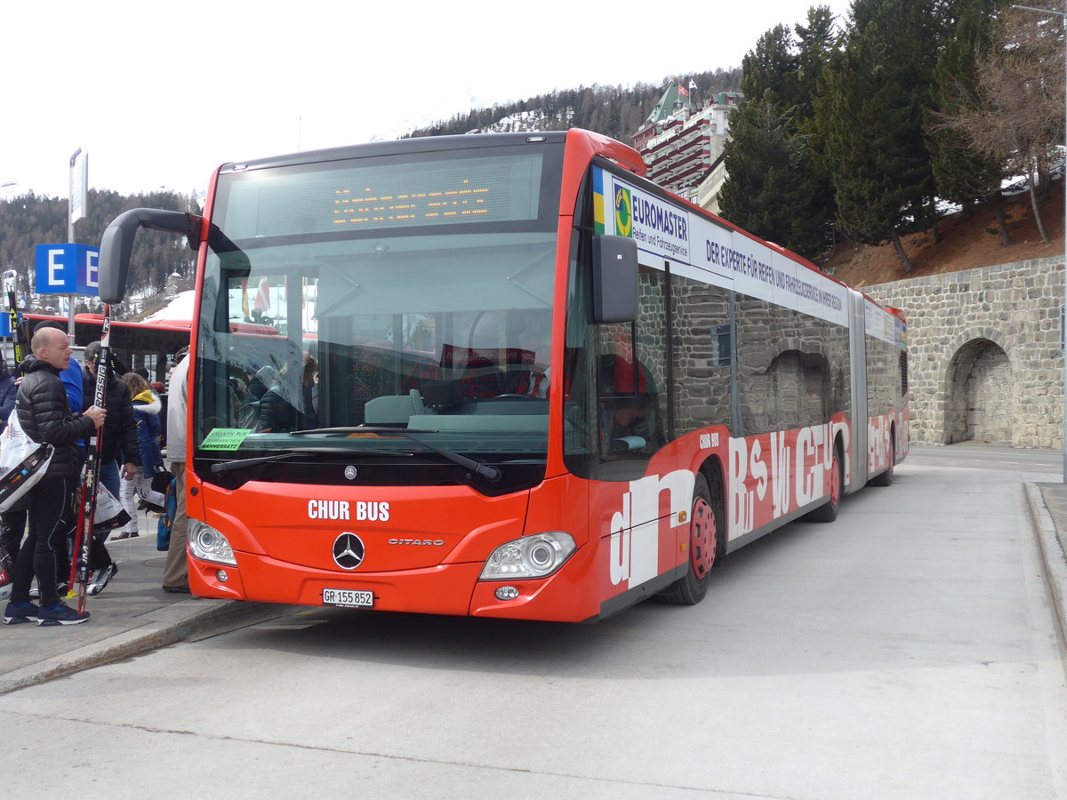 (202'048) - SBC Chur - Nr. 52/GR 155'852 - Mercedes am 10. Mrz 2019 beim Bahnhof St. Moritz