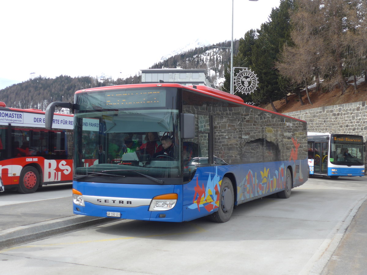 (202'051) - SBC Chur - Nr. 103/GR 100'103 - Setra (ex Nr. 13) am 10. Mrz 2019 beim Bahnhof St. Moritz