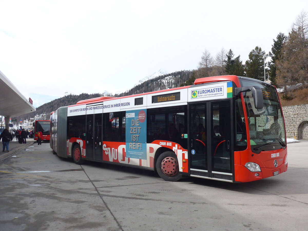 (202'053) - SBC Chur - Nr. 52/GR 155'852 - Mercedes am 10. Mrz 2019 beim Bahnhof St. Moritz