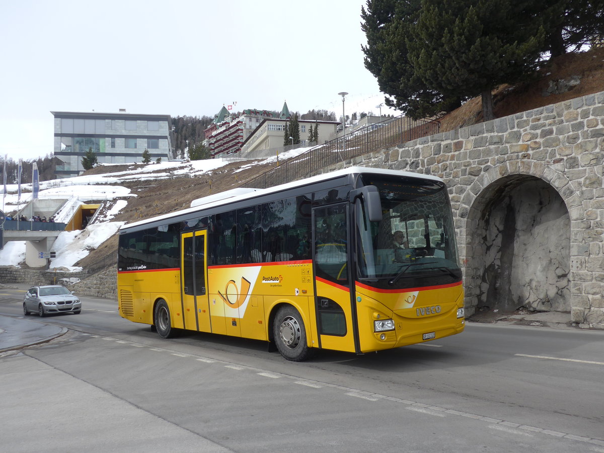 (202'065) - PostAuto Graubnden - GR 102'328 - Iveco am 10. Mrz 2019 beim Bahnhof St. Moritz