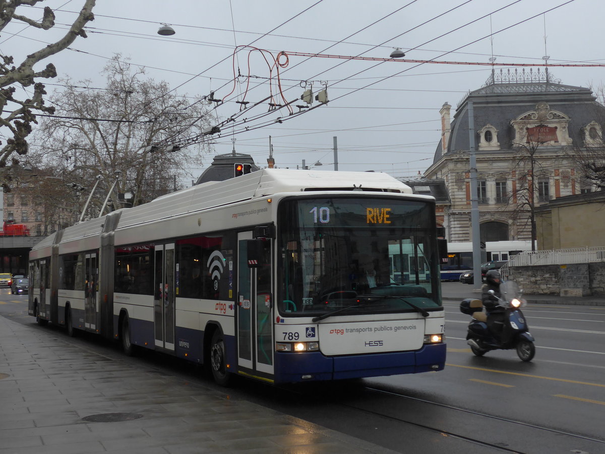 (202'213) - TPG Genve - Nr. 789 - Hess/Hess Doppelgelenktrolleybus am 11. Mrz 2019 in Genve, Place des Vingt-Deux-Cantons