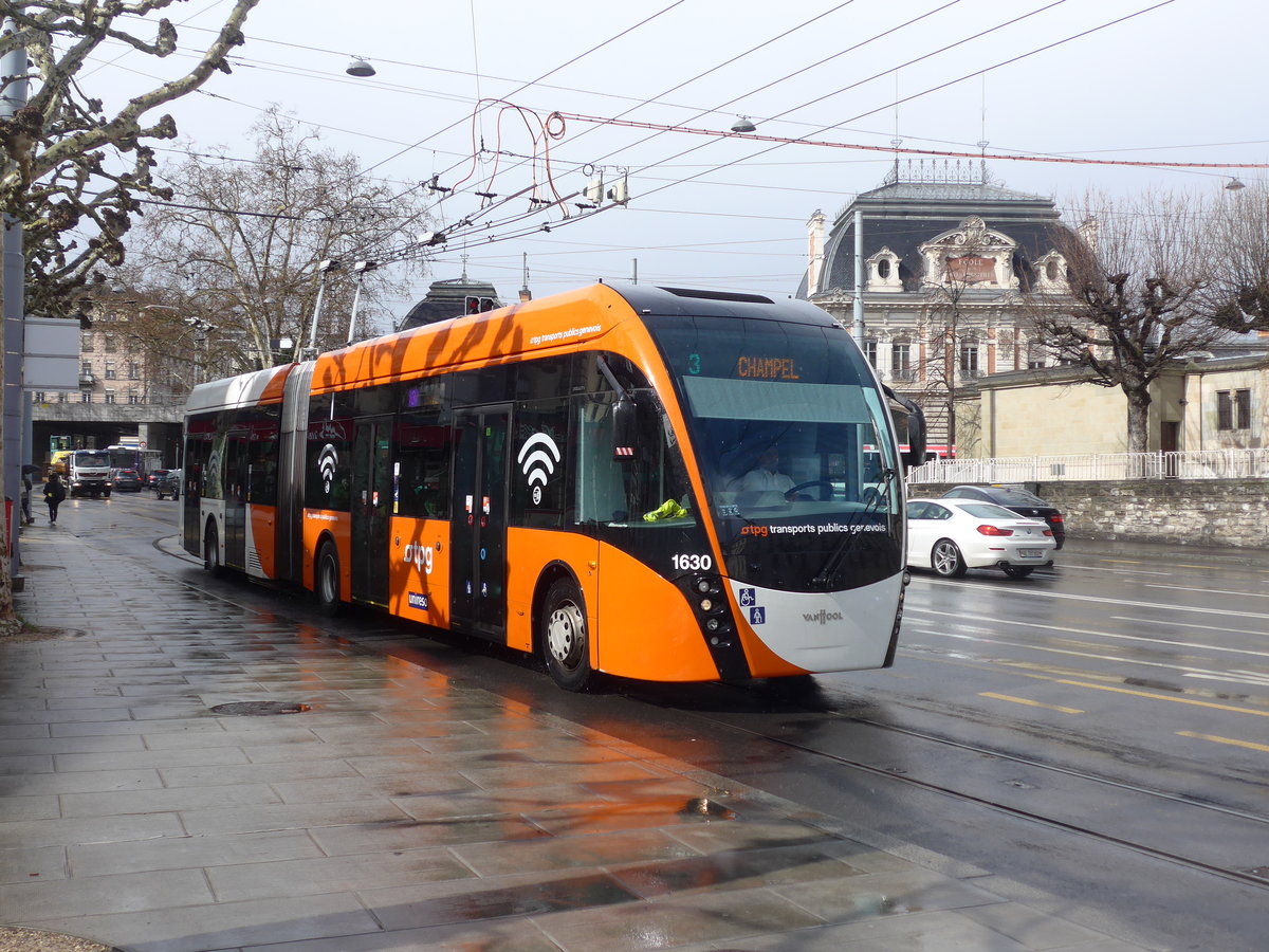 (202'235) - TPG Genve - Nr. 1630 - Van Hool Gelenktrolleybus am 11. Mrz 2019 in Genve, Place des Vingt-Deux-Cantons