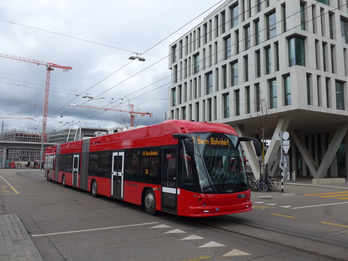 (202'508) - Bernmobil, Bern - Nr. 50 - Hess/Hess Doppelgelenktrolleybus am 18. Mrz 2019 in Bern, Wankdorf