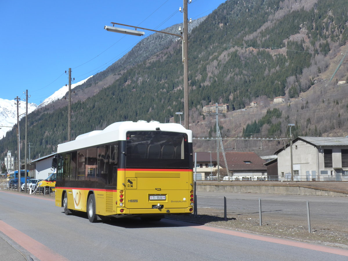 (202'554) - Barenco, Faido - TI 5530 - Scania/Hess am 19. Mrz 2019 beim Bahnhof Ambr-Piotta