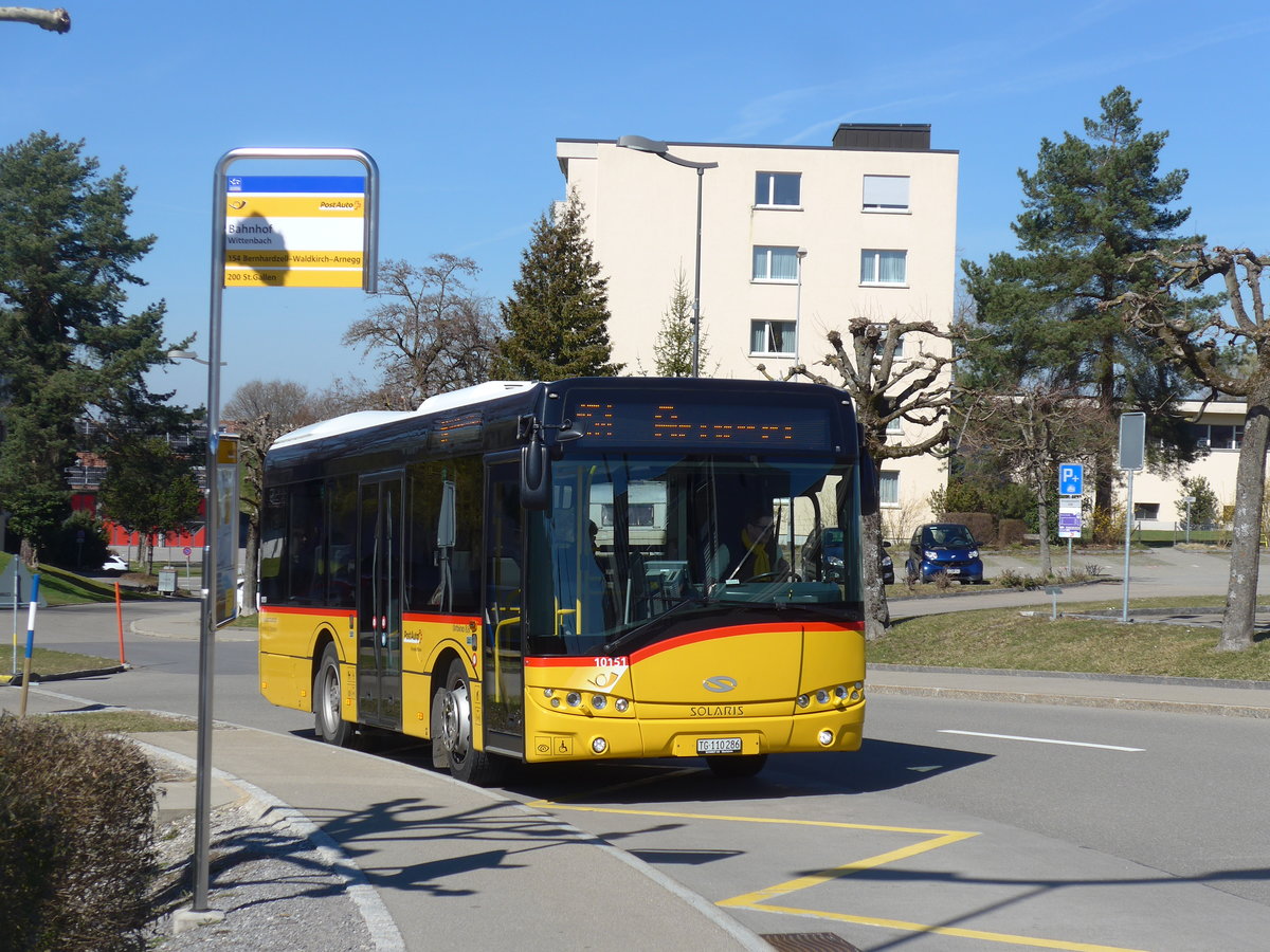 (202'710) - Mock+Weber, St. Pelagiberg - TG 110'286 - Solaris (ex Schmidt, Oberbren) am 21. Mrz 2019 beim Bahnhof Wittenbach
