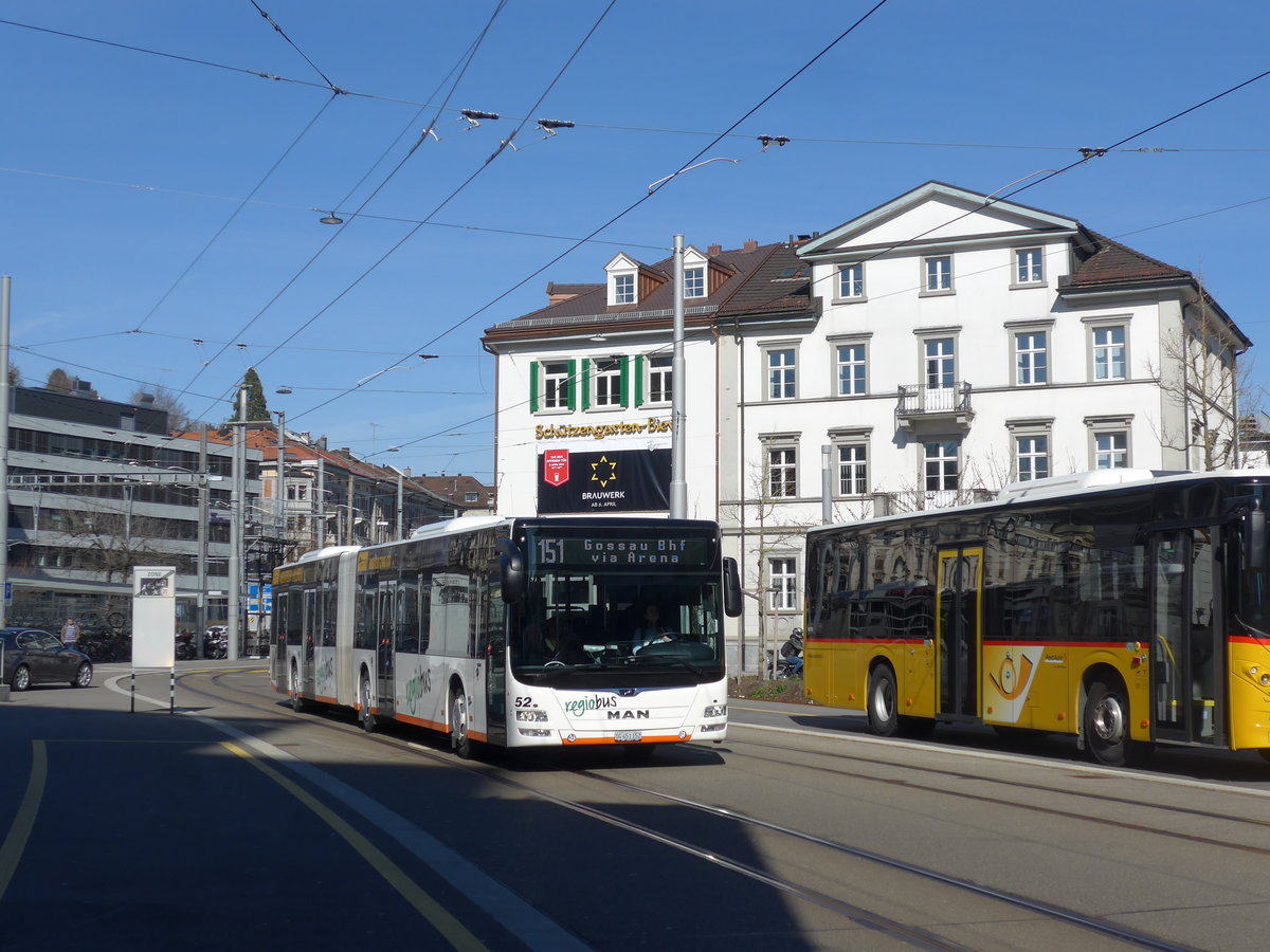 (202'732) - Regiobus, Gossau - Nr. 52/SG 451'152 - MAN am 21. Mrz 2019 beim Bahnhof St. Gallen