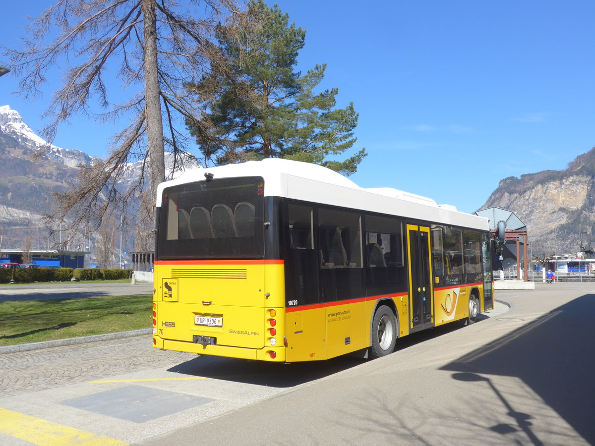 (202'821) - AAGU Altdorf - Nr. 70/UR 9306 - Scania/Hess am 22. Mrz 2019 beim Bahnhof Flelen