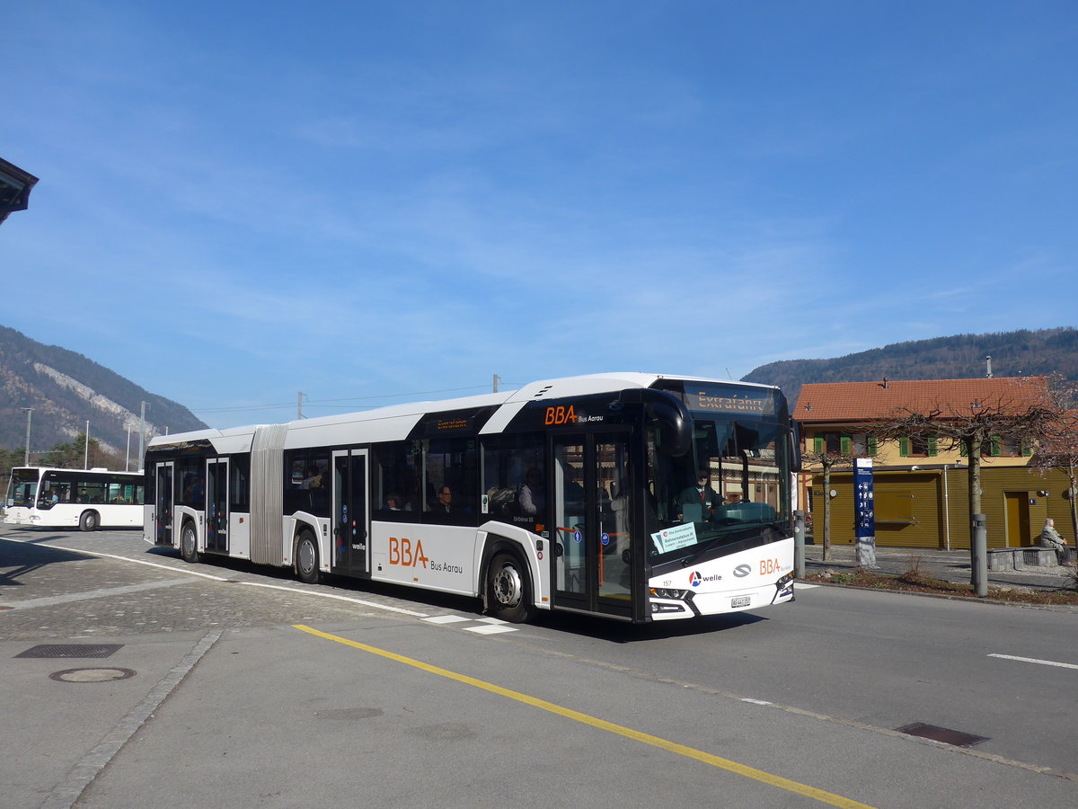 (202'884) - BBA Aarau - Nr. 157/AG 441'157 - Solaris am 22. Mrz 2019 beim Bahnhof Alpnachstad