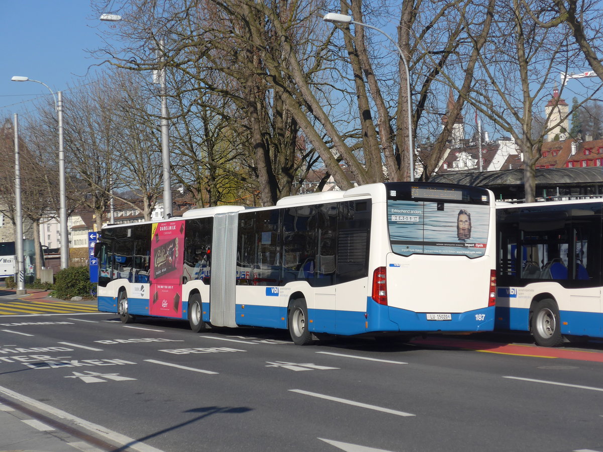 (202'933) - VBL Luzern - Nr. 187/LU 15'020 - Mercedes am 23. Mrz 2019 beim Bahnhof Luzern