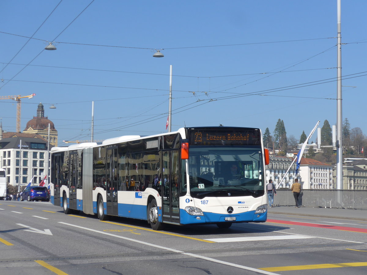 (203'023) - VBL Luzern - Nr. 187/LU 15'020 - Mercedes am 23. Mrz 2019 in Luzern, Bahnhofbrcke