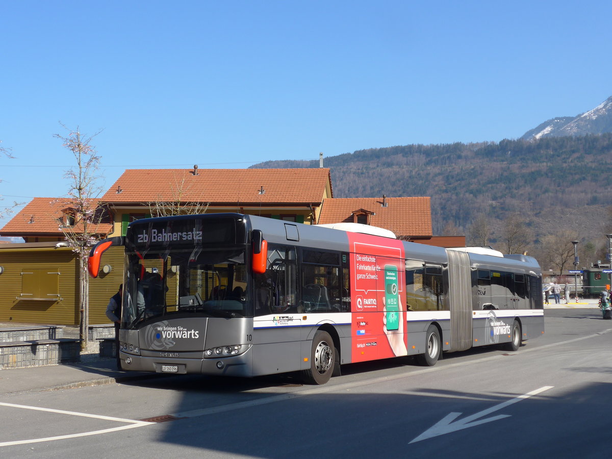(203'043) - AAGR Rothenburg - Nr. 10/LU 160'096 - Solaris am 23. Mrz 2019 beim Bahnhof Alpnachstad